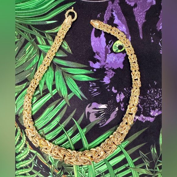 14K Solid Italian Gold Byzantine Necklace & Bracelet Set - Picture 4 of 6